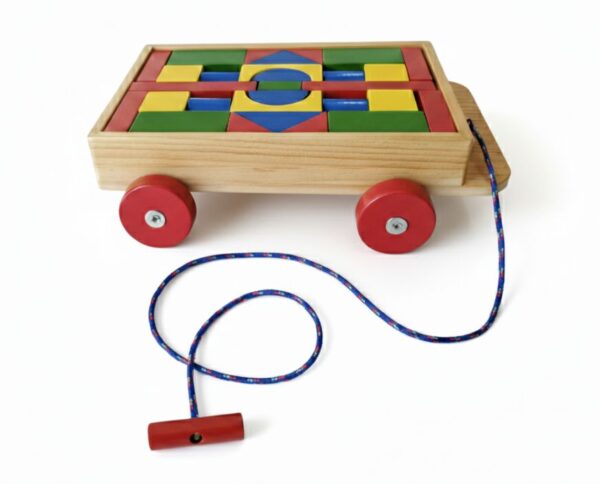 Carrito didáctico con bloques de construcción